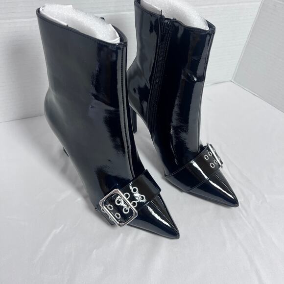 Fashion Nova Gutter Black Leather Ankle Boots Women’s 6 Pointed Toe Buckle - Picture 7 of 7